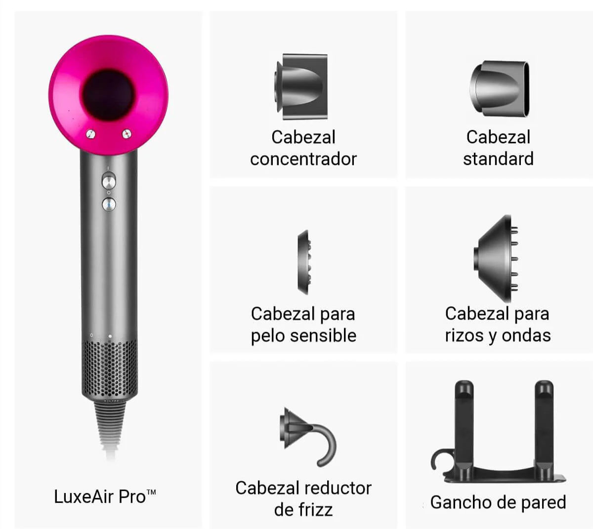 Secador Iónico LuxeAir Pro™ + 5 Acesorios