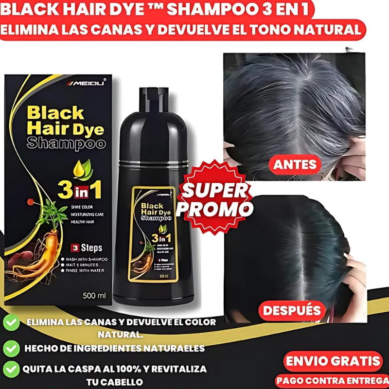 Black Hair Dye™ Champú 3 en 1: Elimina Las Canas Y Devuelve El Tono Natural