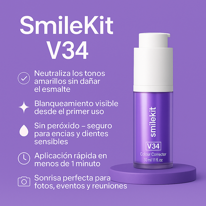 Blanqueador Dental SmileKit™ V34 | Dientes Más Blancos en 2 Minutos