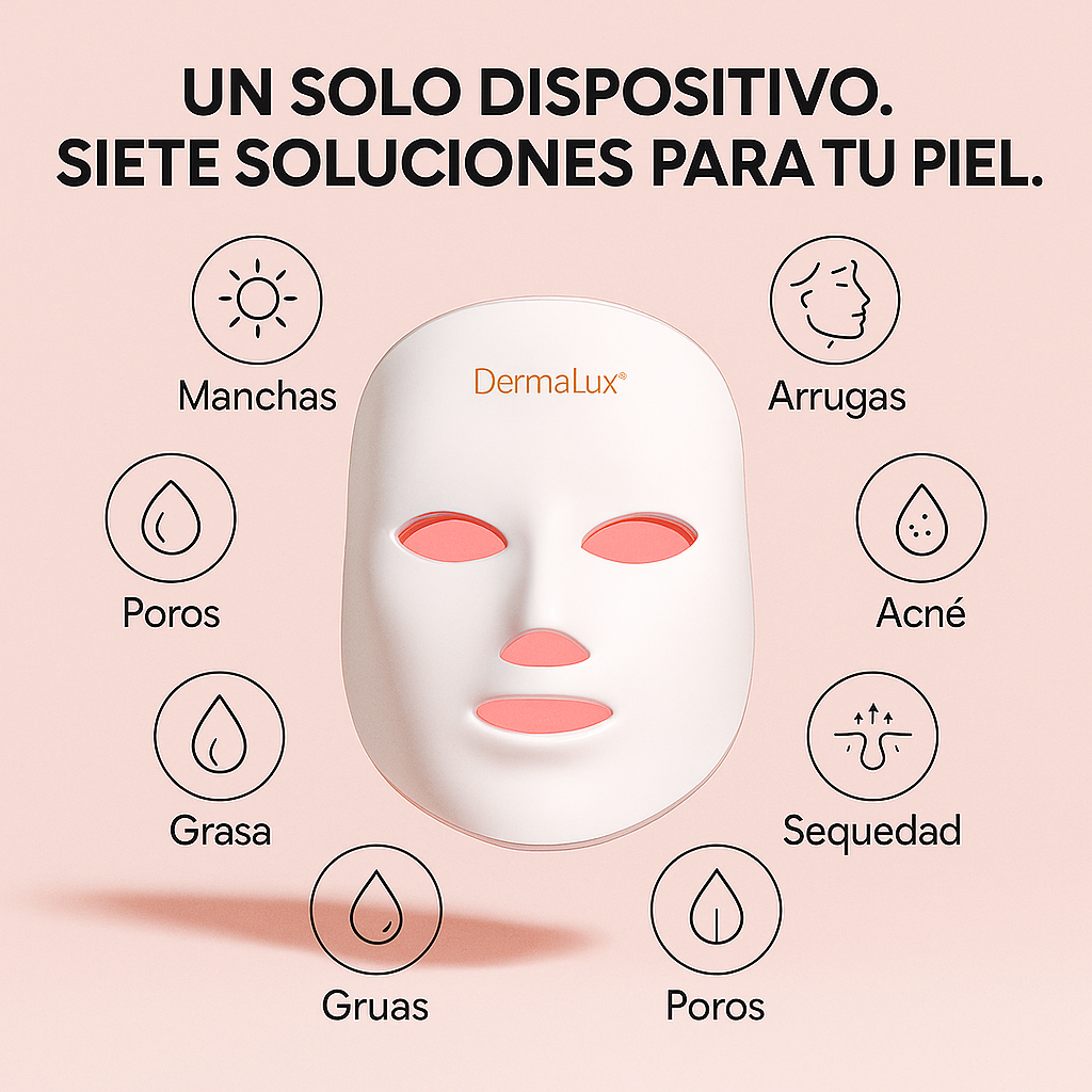 DermaLux® LED 7 en 1 | Rejuvenecimiento, Antiacné y Luminosidad Profesional en Casa