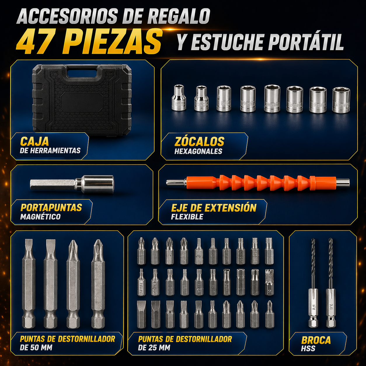 DrillMate® - Destornillador Electrico Inalambrico 47 Piezas + Maletín