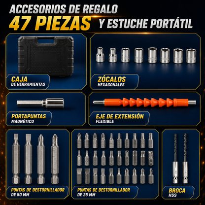 DrillMate® - Destornillador Electrico Inalambrico 47 Piezas + Maletín