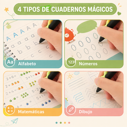 Kit 4 Cuadernos Educativos Reutilizables para Niños MagicBook™ (Español & Inglés)