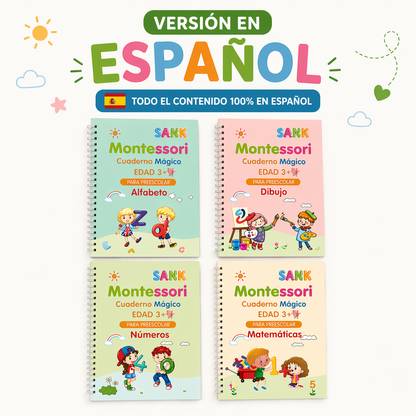 Kit 4 Cuadernos Educativos Reutilizables para Niños MagicBook™ (Español & Inglés)