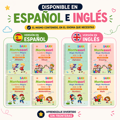 Kit 4 Cuadernos Educativos Reutilizables para Niños MagicBook™ (Español & Inglés)