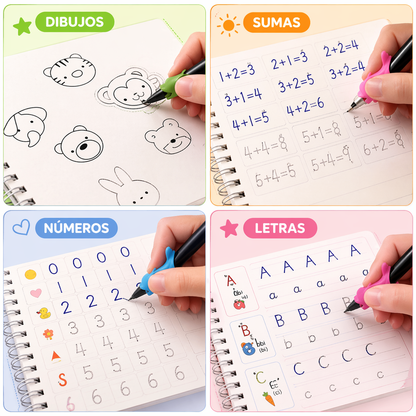 Kit 4 Cuadernos Educativos Reutilizables para Niños MagicBook™ (Español & Inglés)