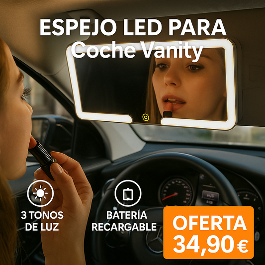 Espejo LED para Coche Vanity® - 3 Modos de Luz