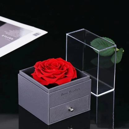 RosaEterna© - Flor Preservada en Cúpula de Cristal + collar corazón plateado