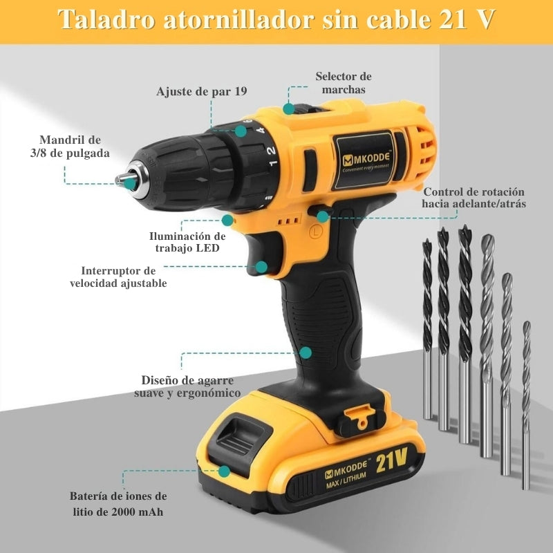 Taladro Inalámbrico 21V con 93 Piezas – Kit Completo para el Hogar