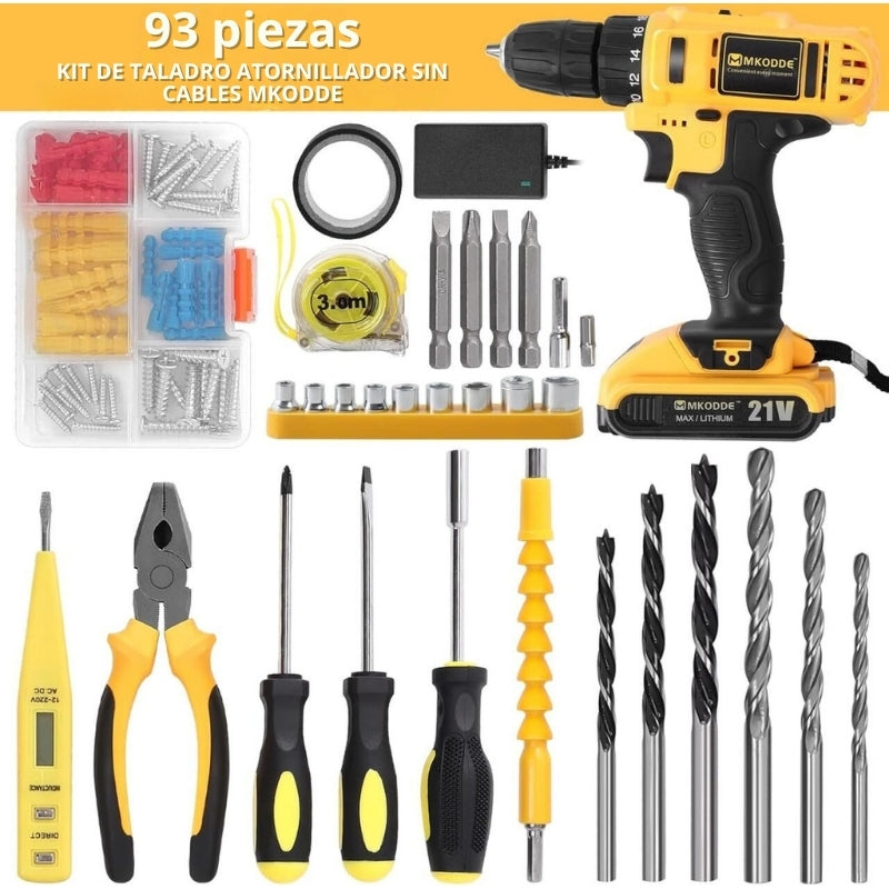 Taladro Inalámbrico 21V con 93 Piezas – Kit Completo para el Hogar