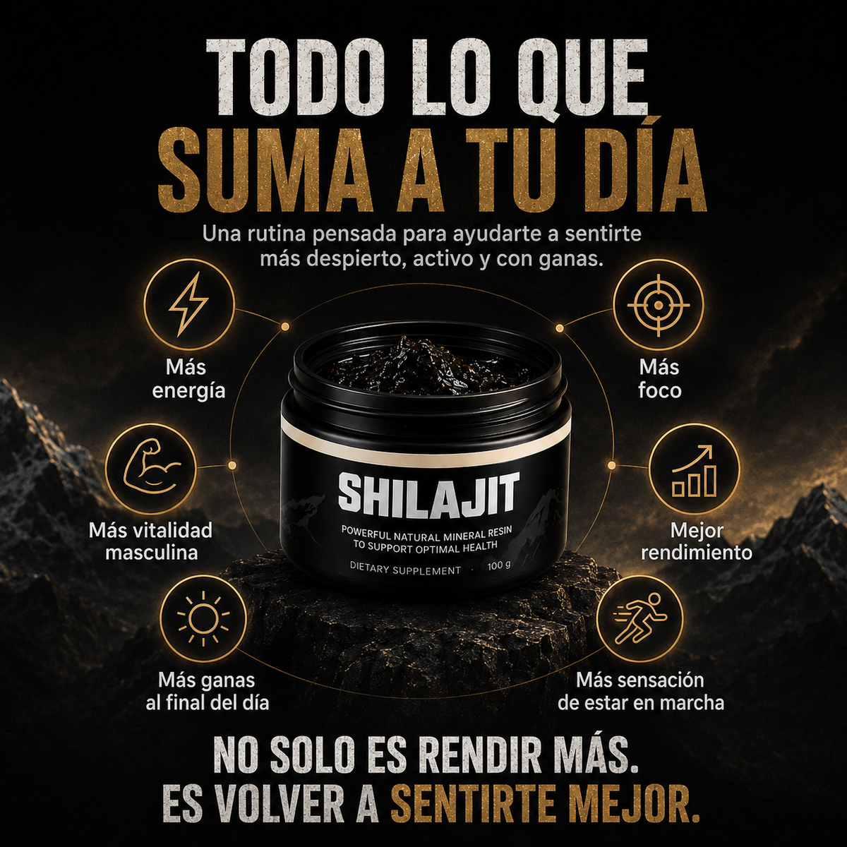 Shilajit® Puro en Resina Original - Energía, Foco y Vitalidad Masculina (100g)