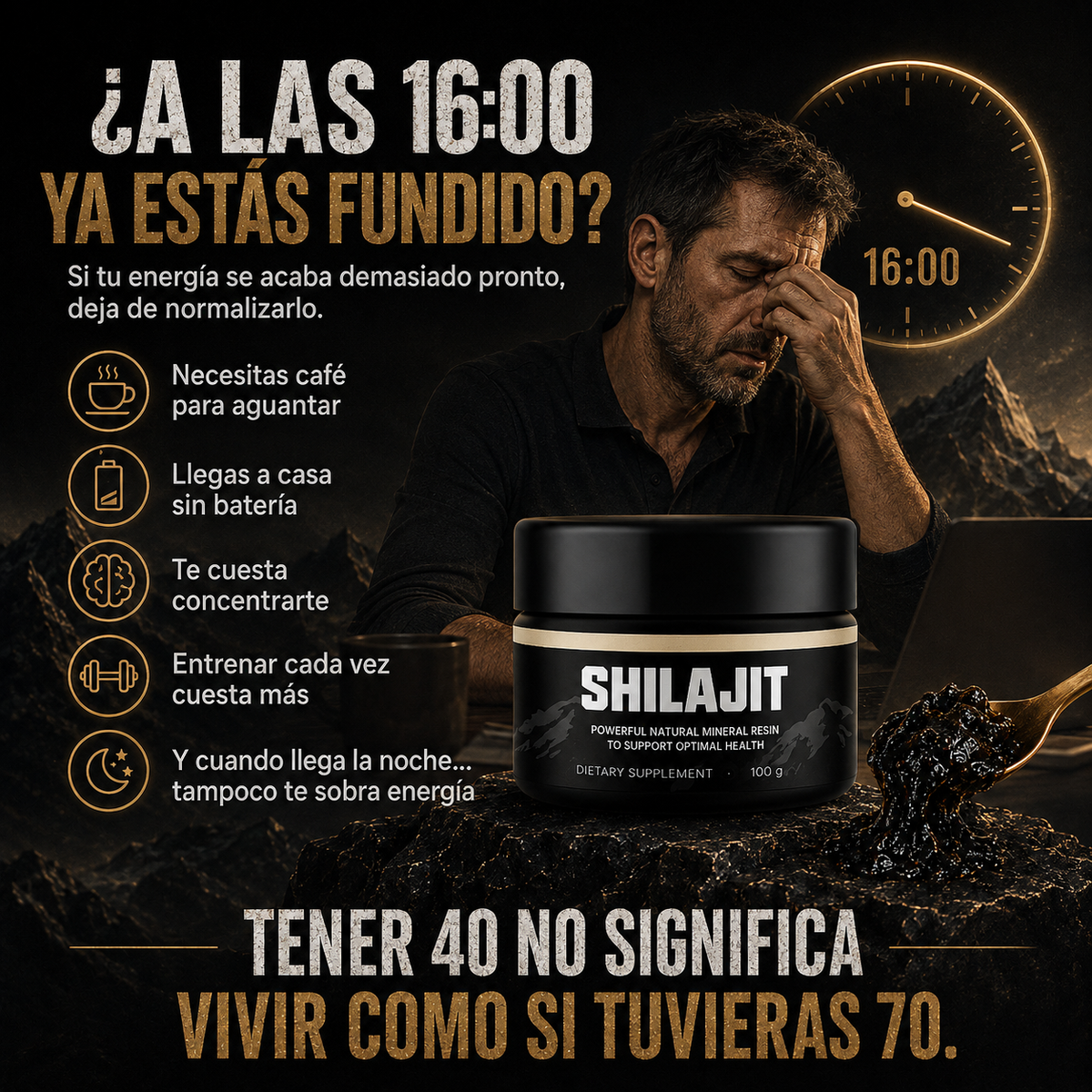Shilajit® Puro en Resina Original - Energía, Foco y Vitalidad Masculina (100g)