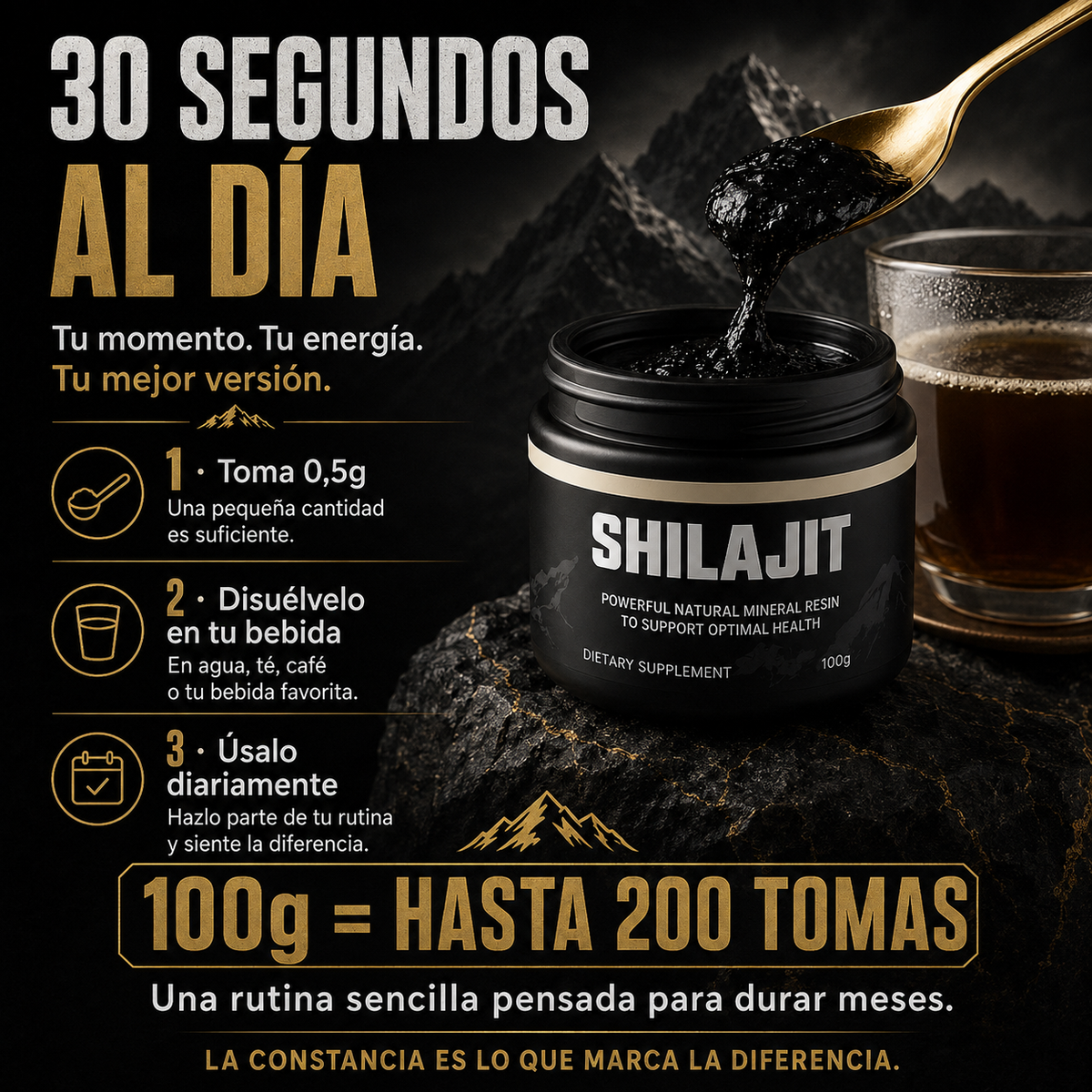 Shilajit® Puro en Resina Original - Energía, Foco y Vitalidad Masculina (100g)