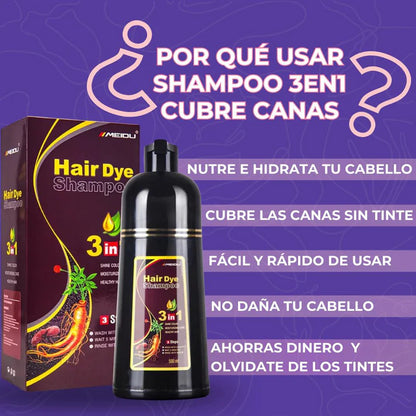 Black Hair Dye™ Champú 3 en 1: Elimina Las Canas Y Devuelve El Tono Natural